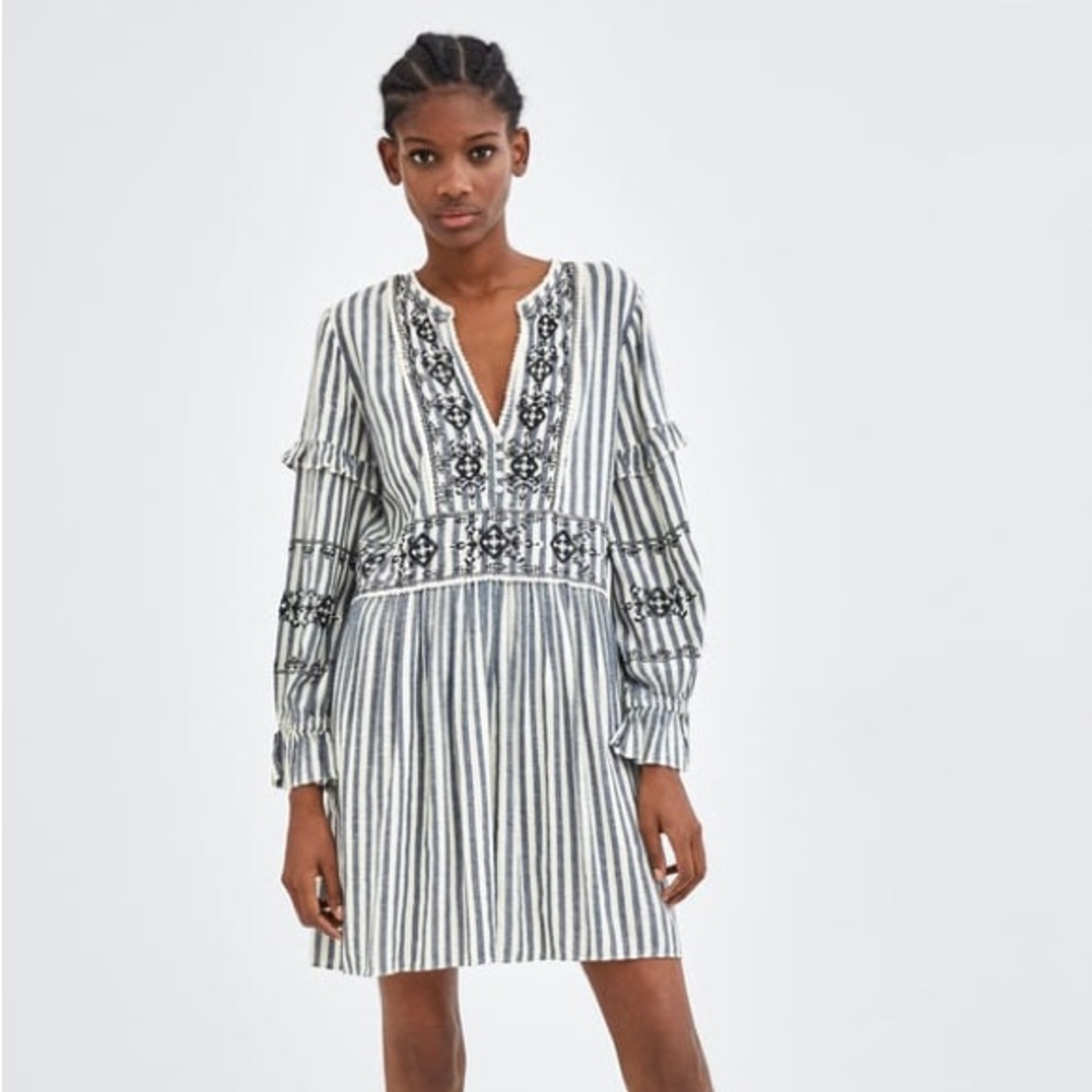 Zara STRIPED DRESS WITH EMBROIDERY